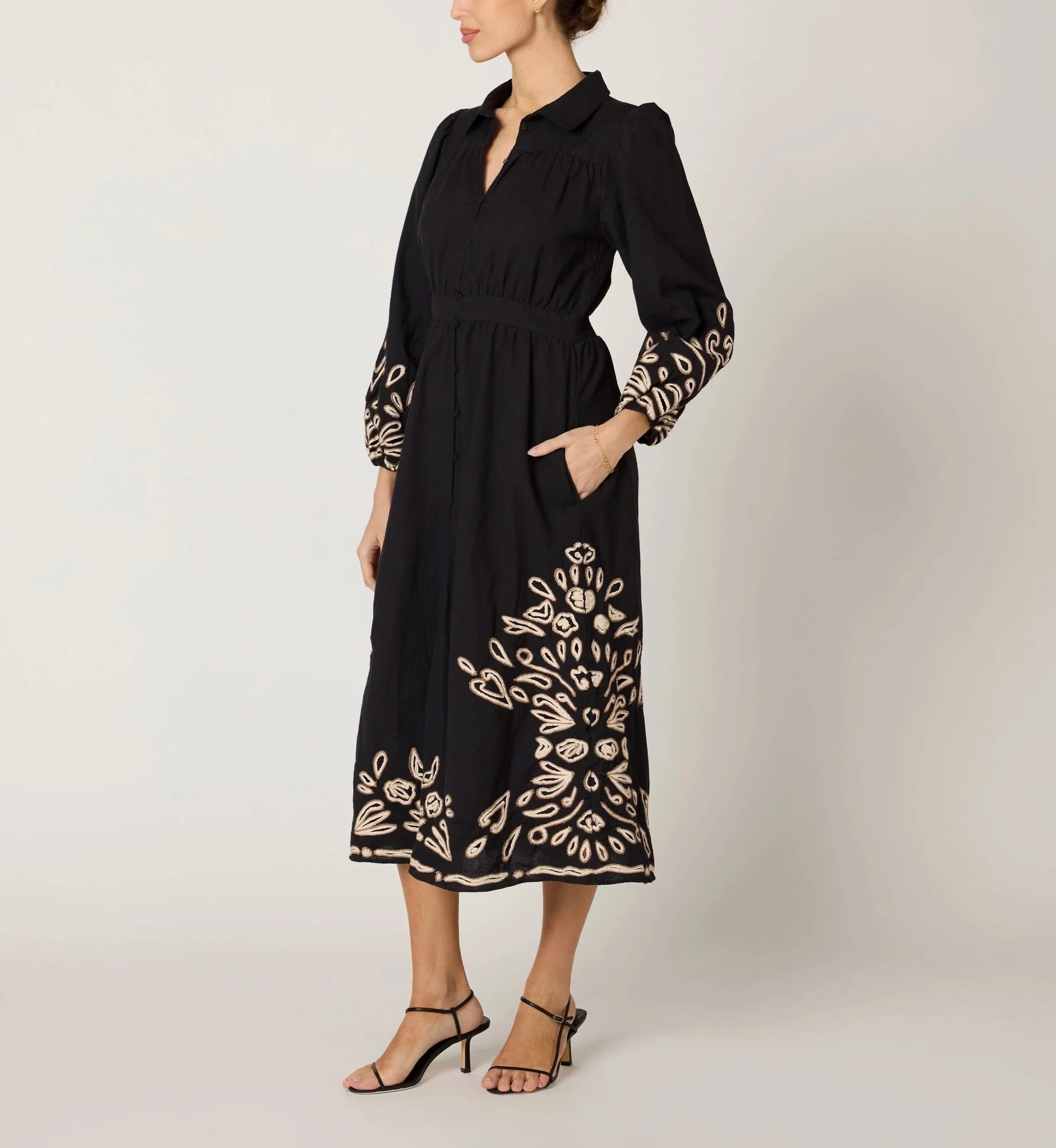 Cleobella Elyse Midi Dress - Black/Ivory