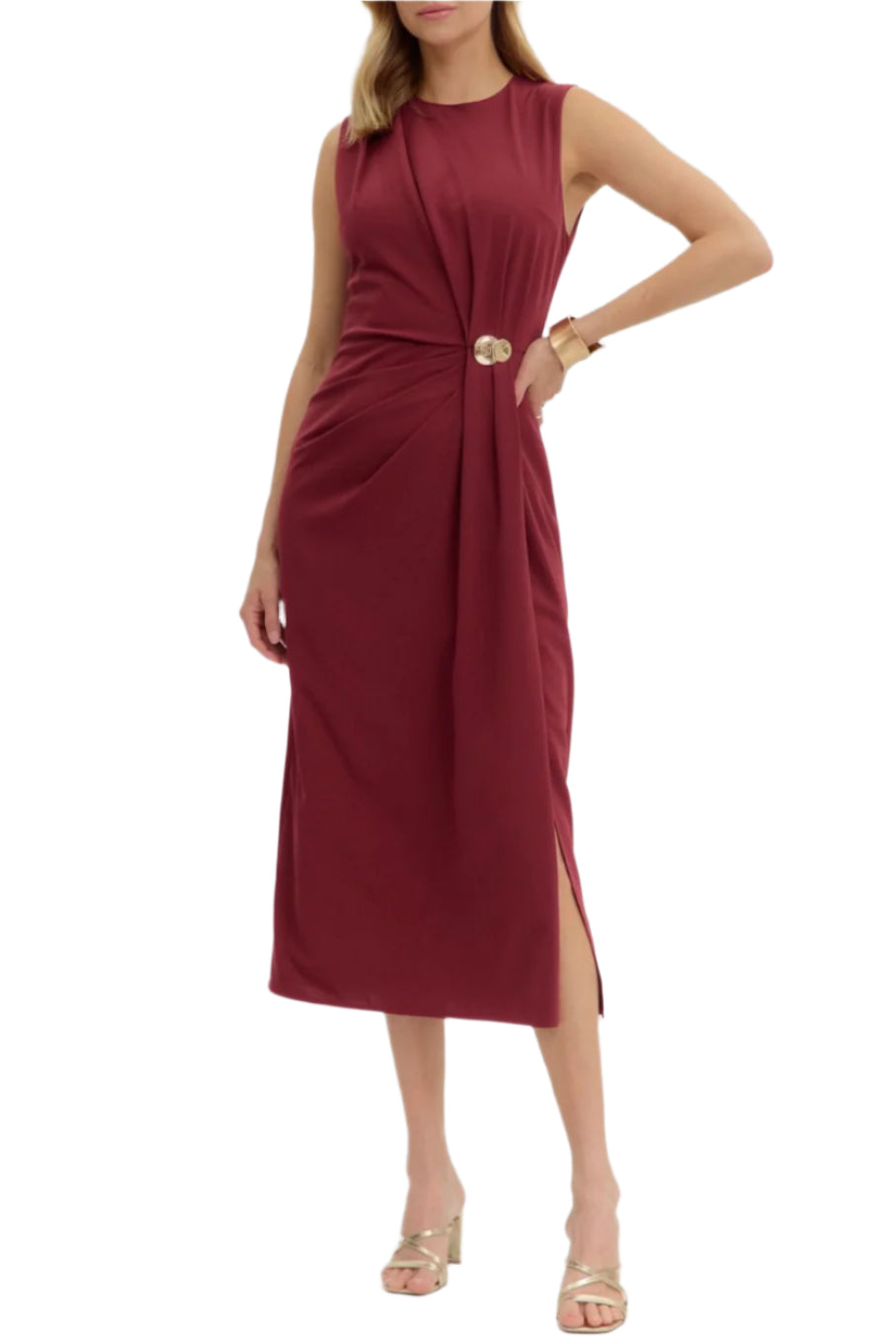 Sleeveless Pleated Midi - Burgundy