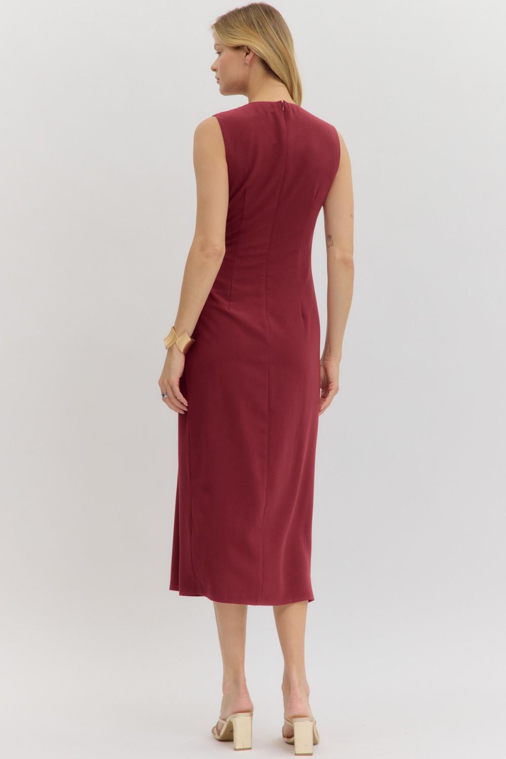 Sleeveless Pleated Midi - Burgundy
