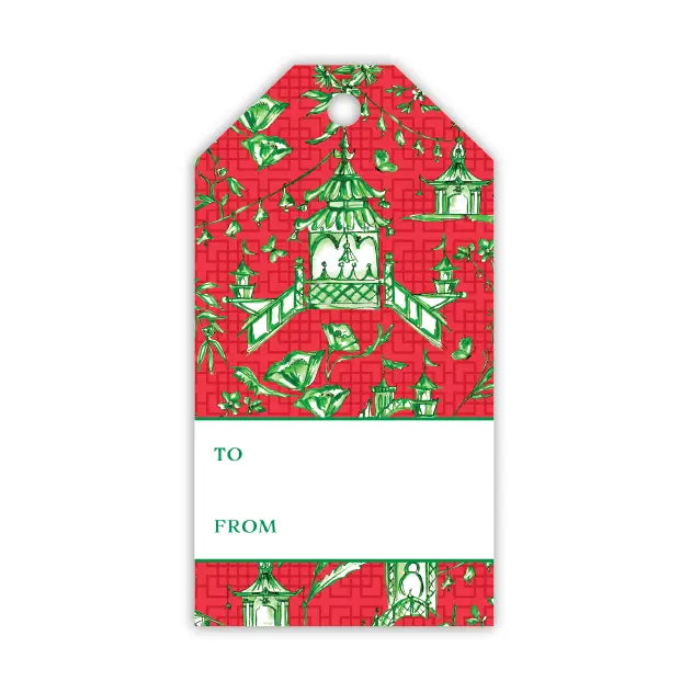 Gift Tags - Handpainted Red and Green Pagoda