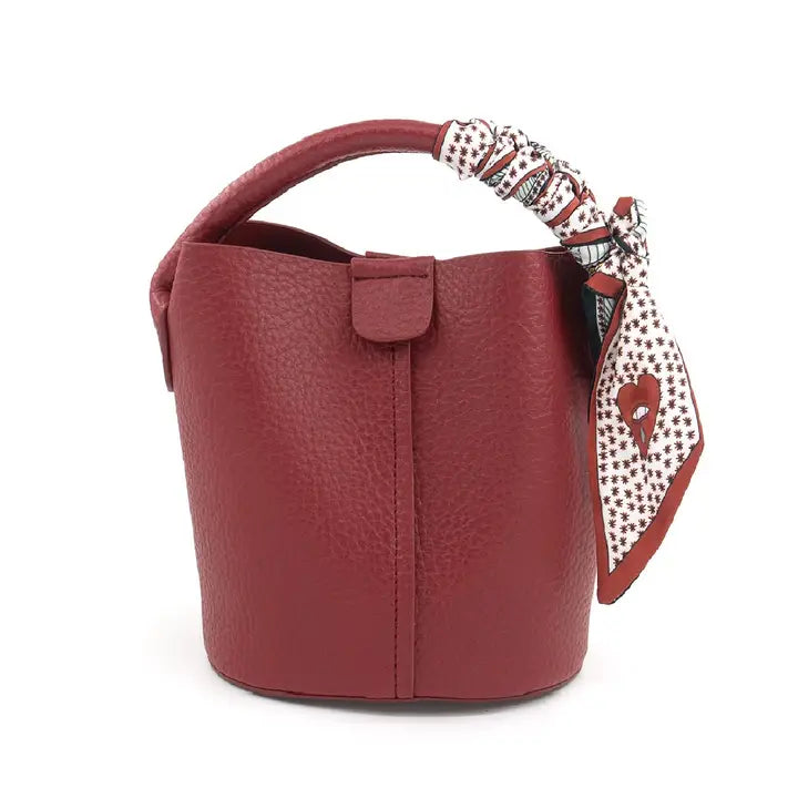 Bucket Tote with Scarf - Black, Brown, Red, Navy