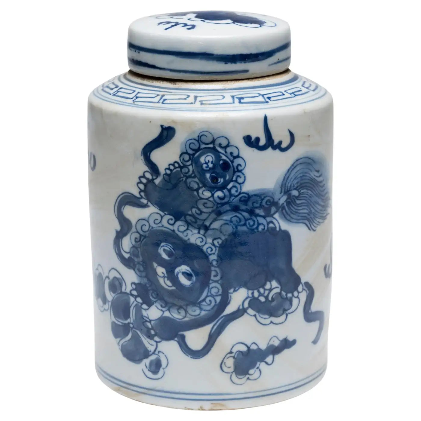 Blue and White Jar with Foo Dog Design