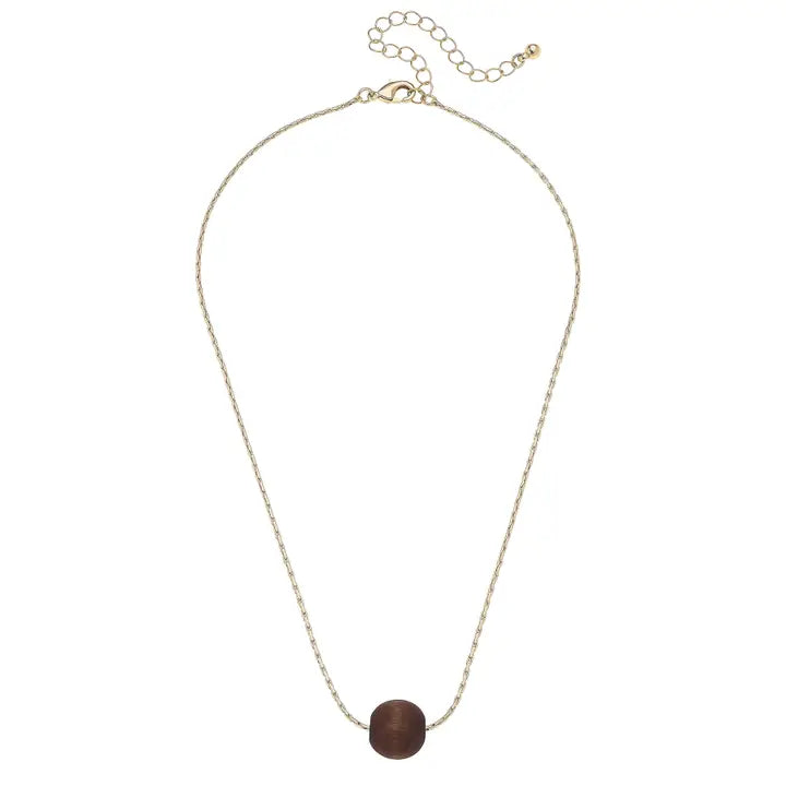 Waverly Wood Bead Necklace in Brown
