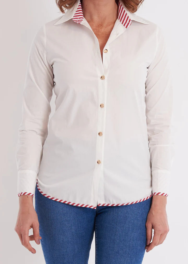 CK Bradley Bryson Button Down - White/Mulberry Stripe