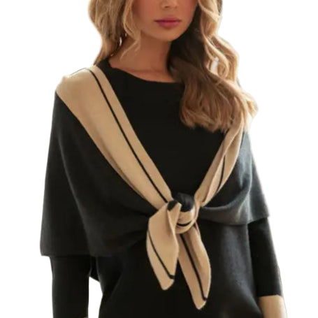 Safira Sweater Shawl - Navy/Khaki