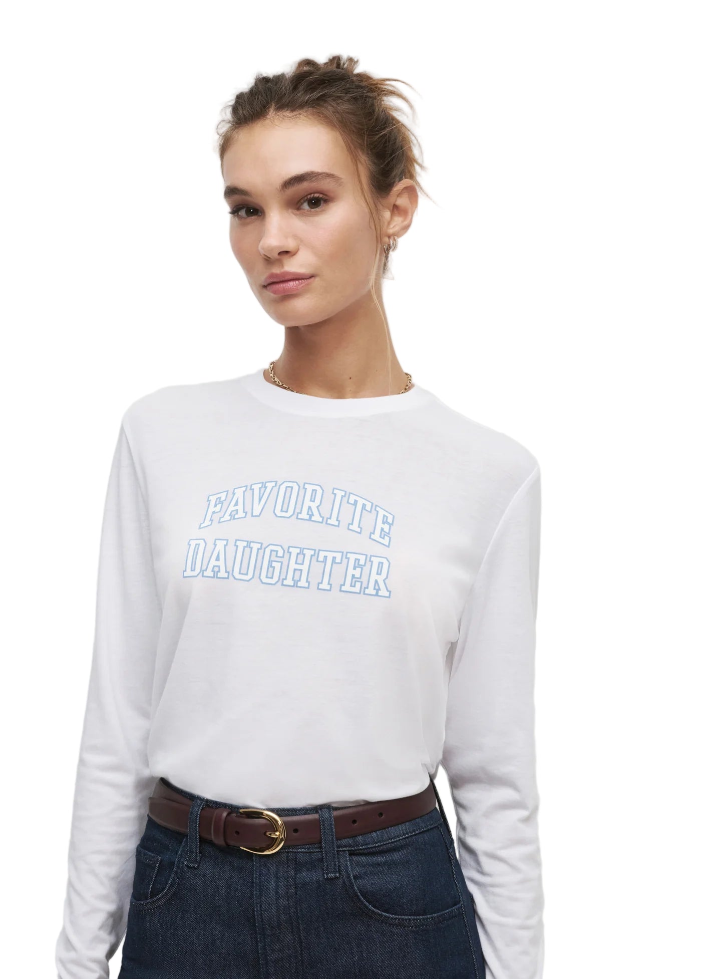 Favorite Daughter Collegiate Long Sleeve Tee - White/Light Blue