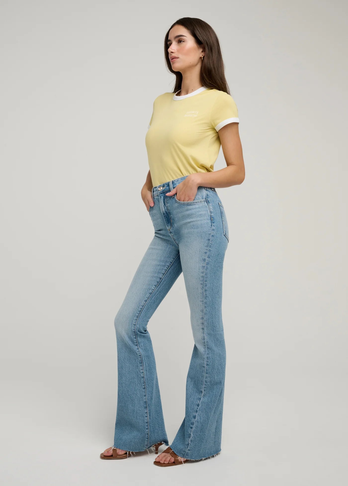 Favorite Daughter Cropped Ringer Tee - Golden/Off White
