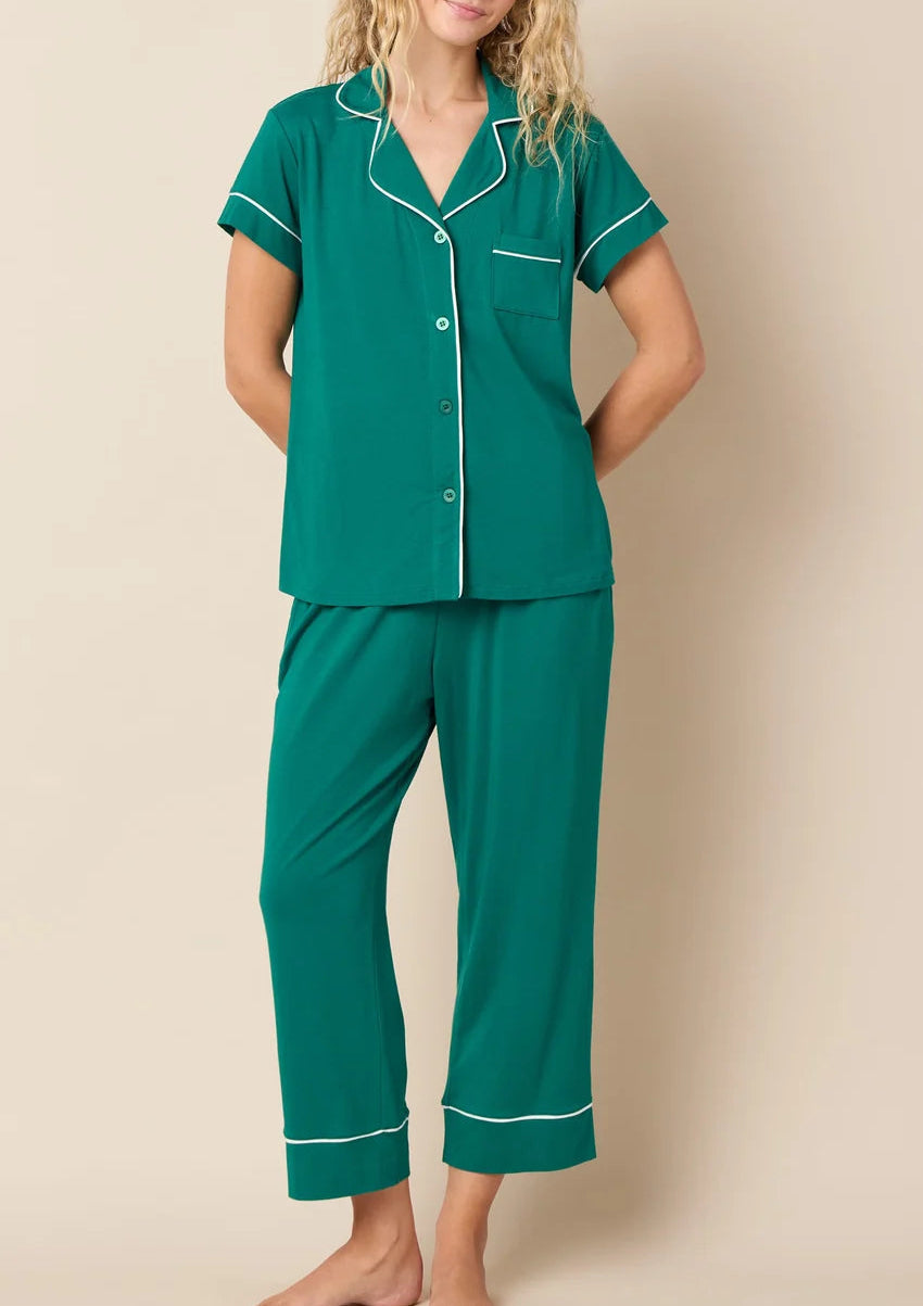 Cat's Pajamas Classic Pima Knit Capri | Emerald City/Winter White