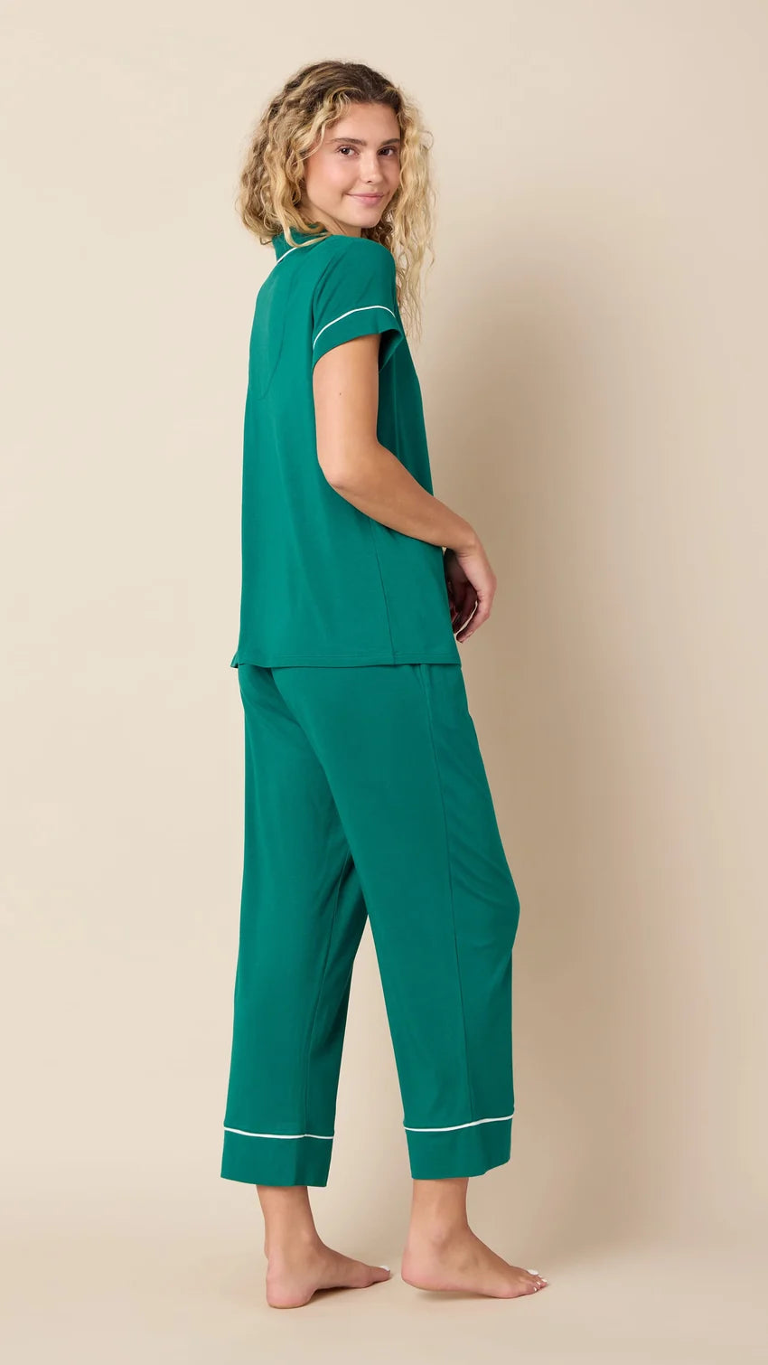 Cat's Pajamas Classic Pima Knit Capri | Emerald City/Winter White