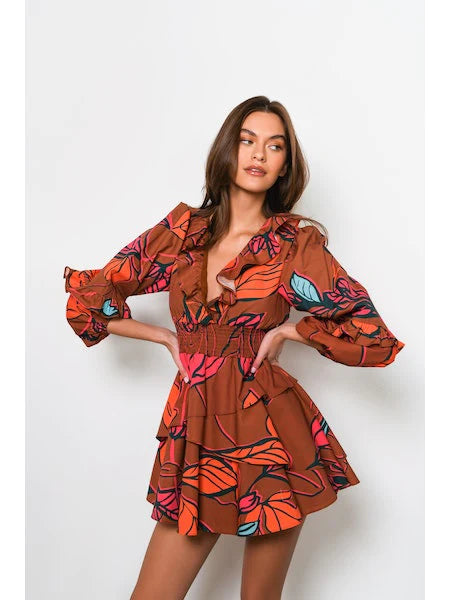 Breonna Dress - Copper Leaves