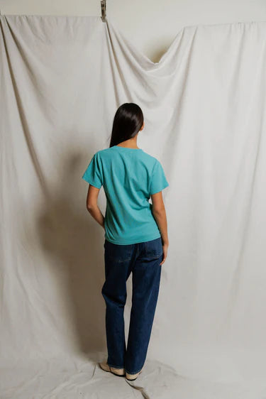 perfectwhitetee- short sleeve v-neck tee - teal blue