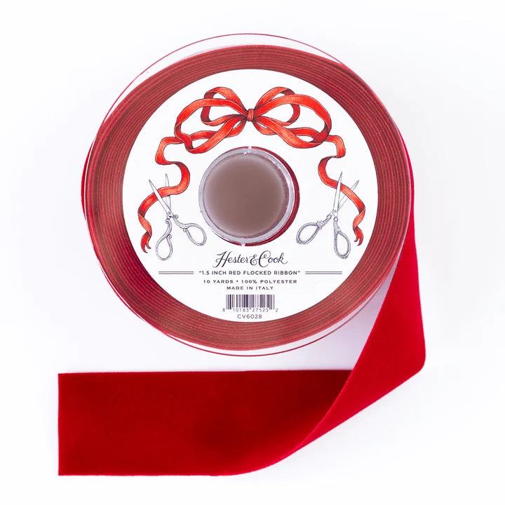Red Flocked Ribbon - 2 Sizes
