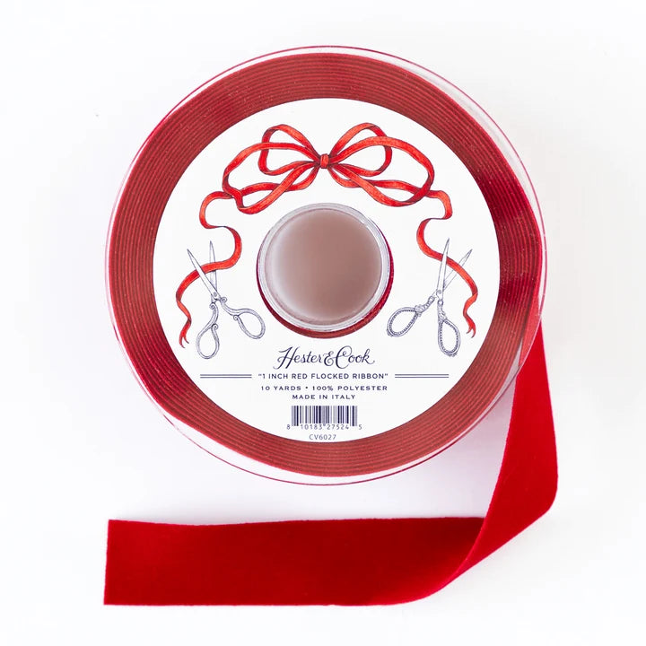 Red Flocked Ribbon - 2 Sizes
