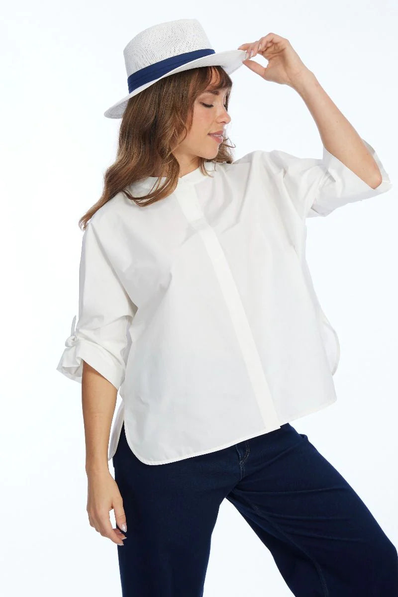 Hina Drawstring Raglan Sleeve Top - White