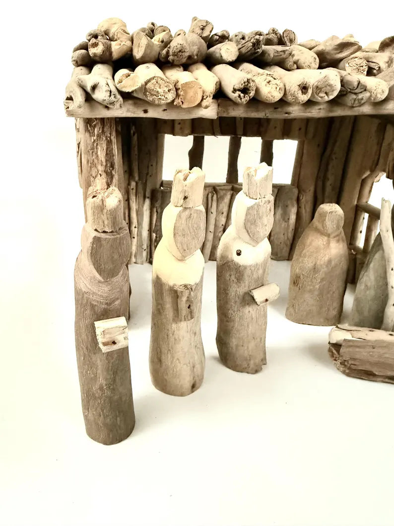 Driftwood Creche with Individual Jesus, Mary, Joseph & Wise Men