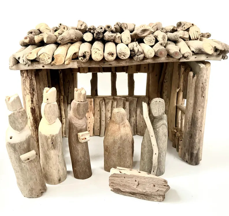 Driftwood Creche with Individual Jesus, Mary, Joseph & Wise Men