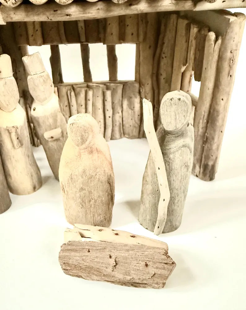 Driftwood Creche with Individual Jesus, Mary, Joseph & Wise Men