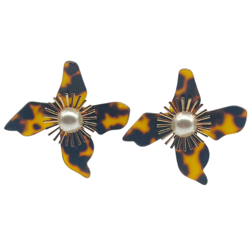 Tortoise Flower Stud Earrings