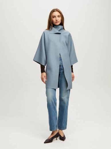 Harris Wharf London Kimono Mantle Pressed Wool Coat - Mineral Grey