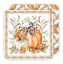 Square Coaster-Orange and White Pumpkins