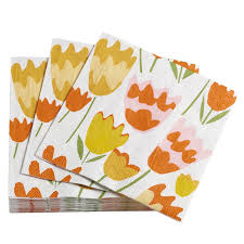 Annie Selke Orange Tulips Napkins - Cocktail or Guest Towels
