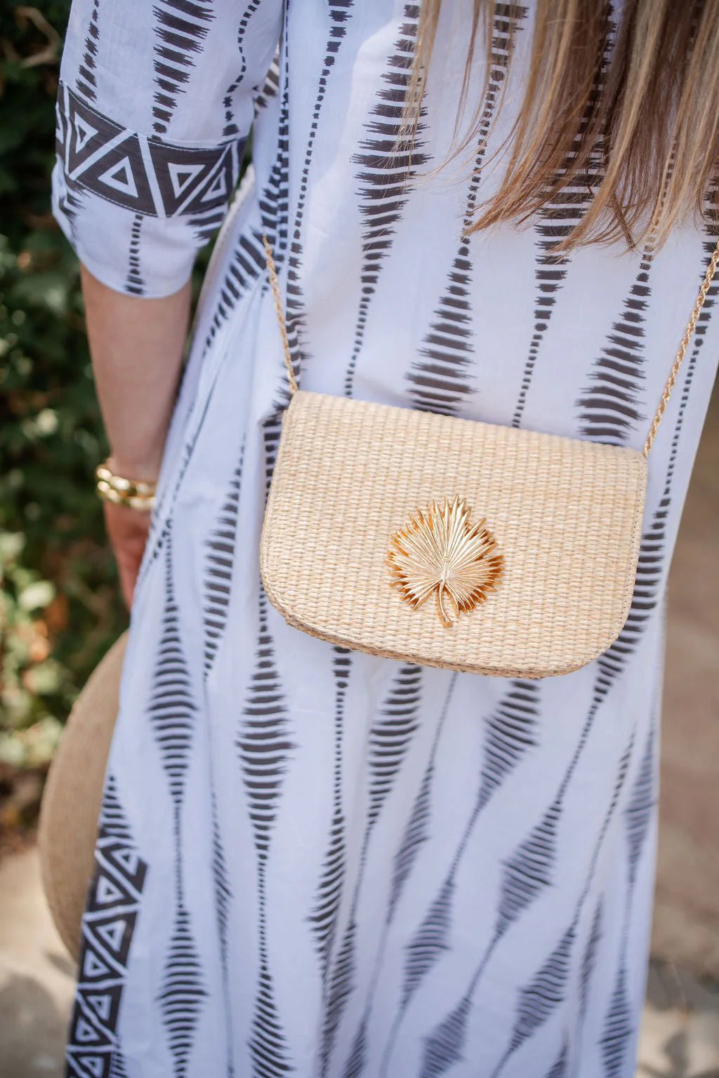 Lisi Lerch Ivy Straw Clutch - Gold Charm with Palm Leaf