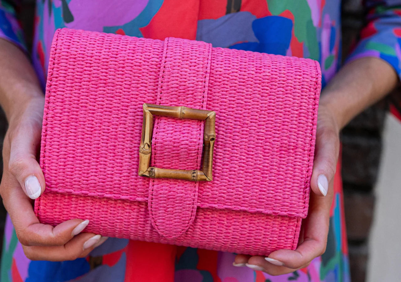 Lisi Lerch Janie Straw Clutch | Hot Pink