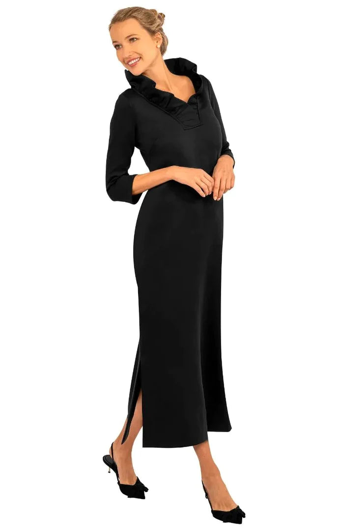 Gretchen Scott Long Ruffle Neck Dress - (black or red)