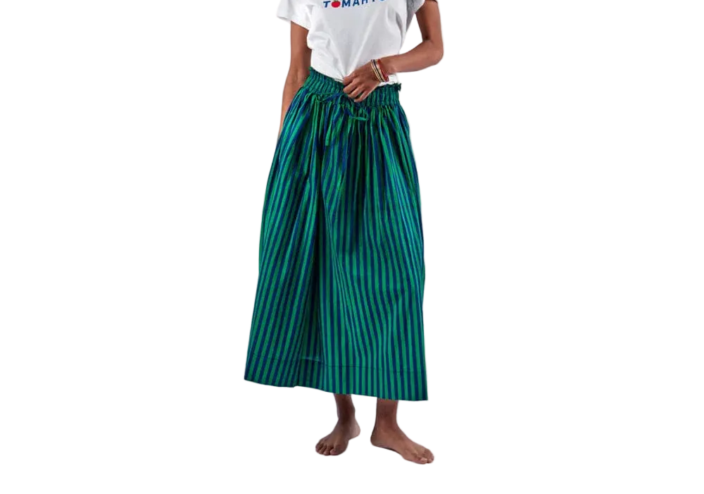 Keaton Stripe Skirt - Navy + Kelly Green - One Size