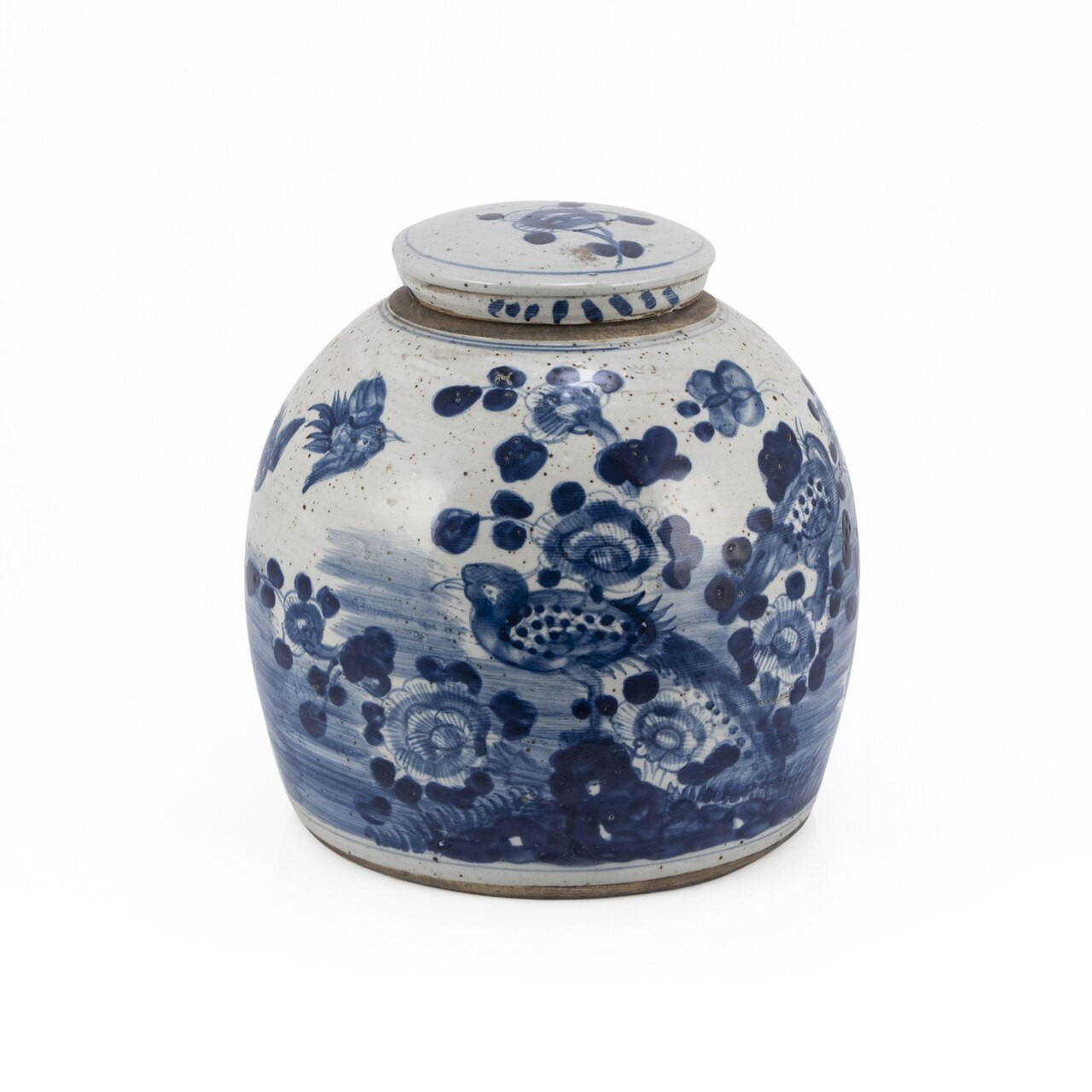 Blue and White Vintage Ming Jar Flower Bird Motif