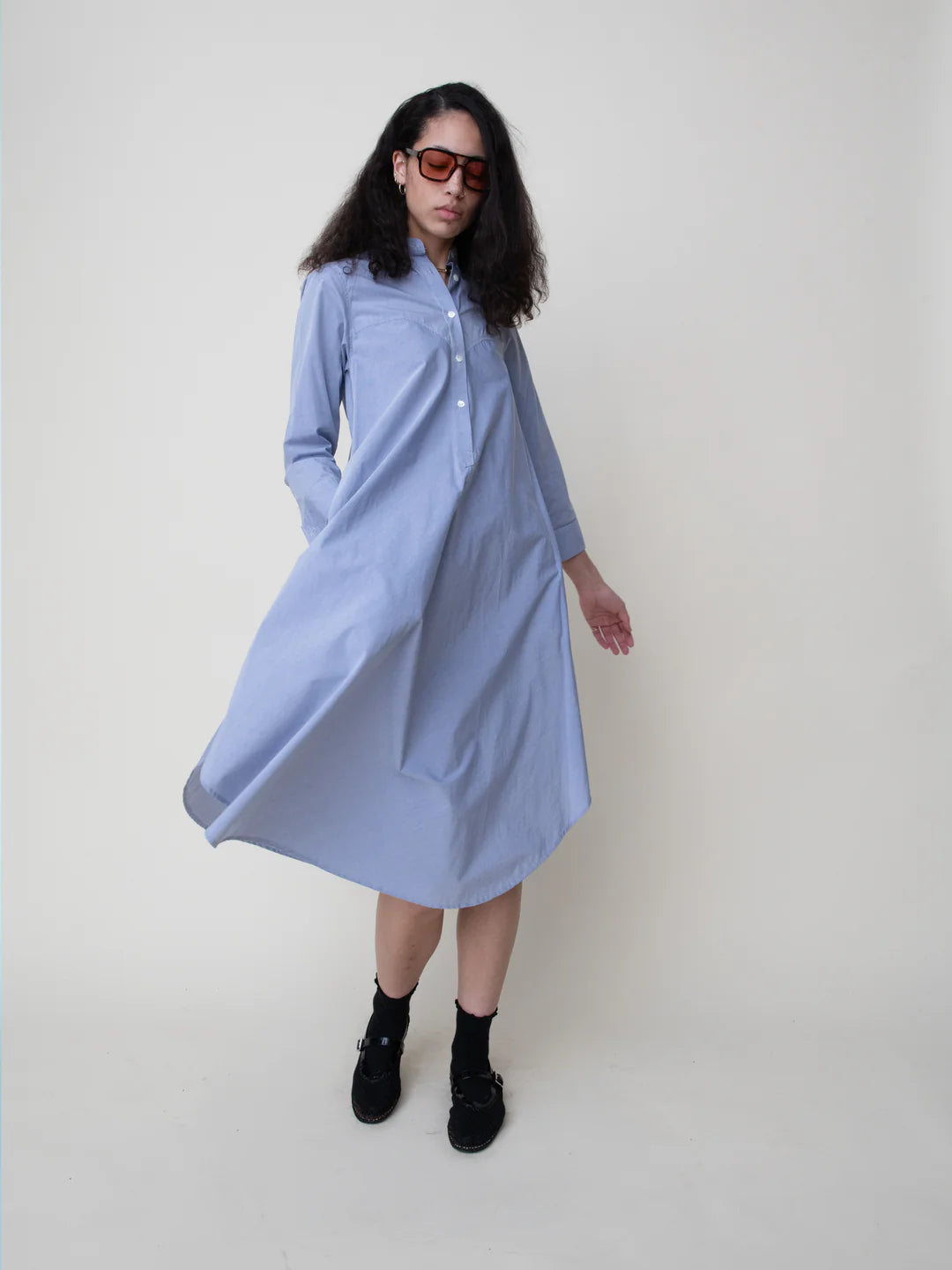 Heather Harlan - Long Shirt in Chambray Typewriter