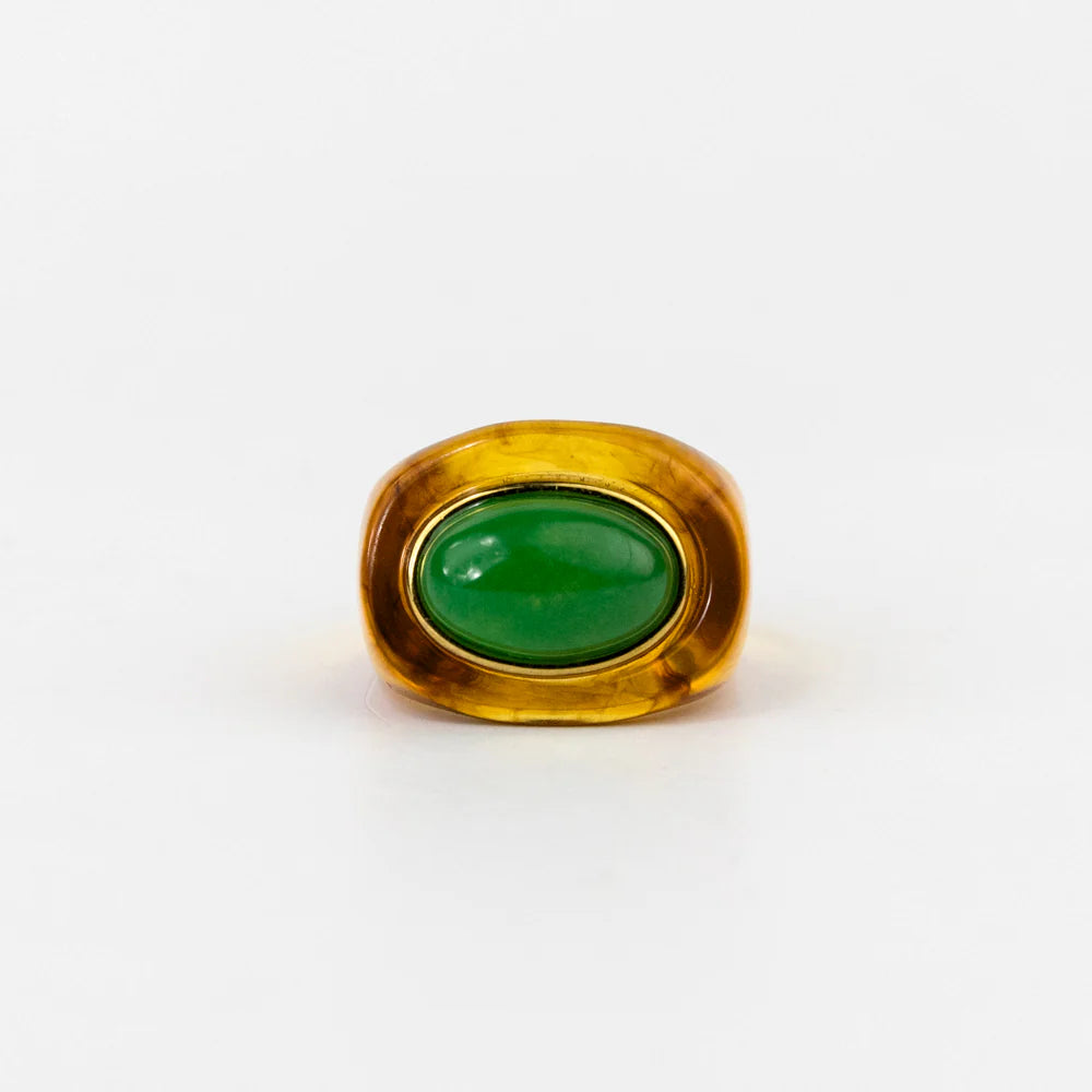 Lucas Jack Tortoise Shell Resin Ring - Green Quartz