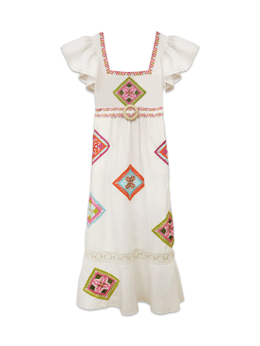 Brooks Avenue Margaret Midi Dress - Tile Hand Embroidered