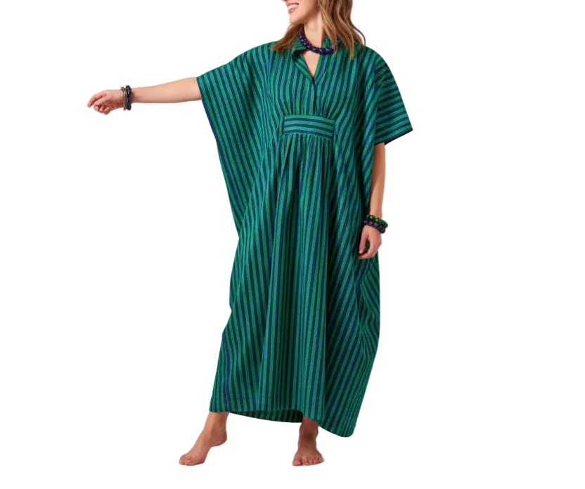 Margot Kaftan with Drawsting - Navy and Kelly Green