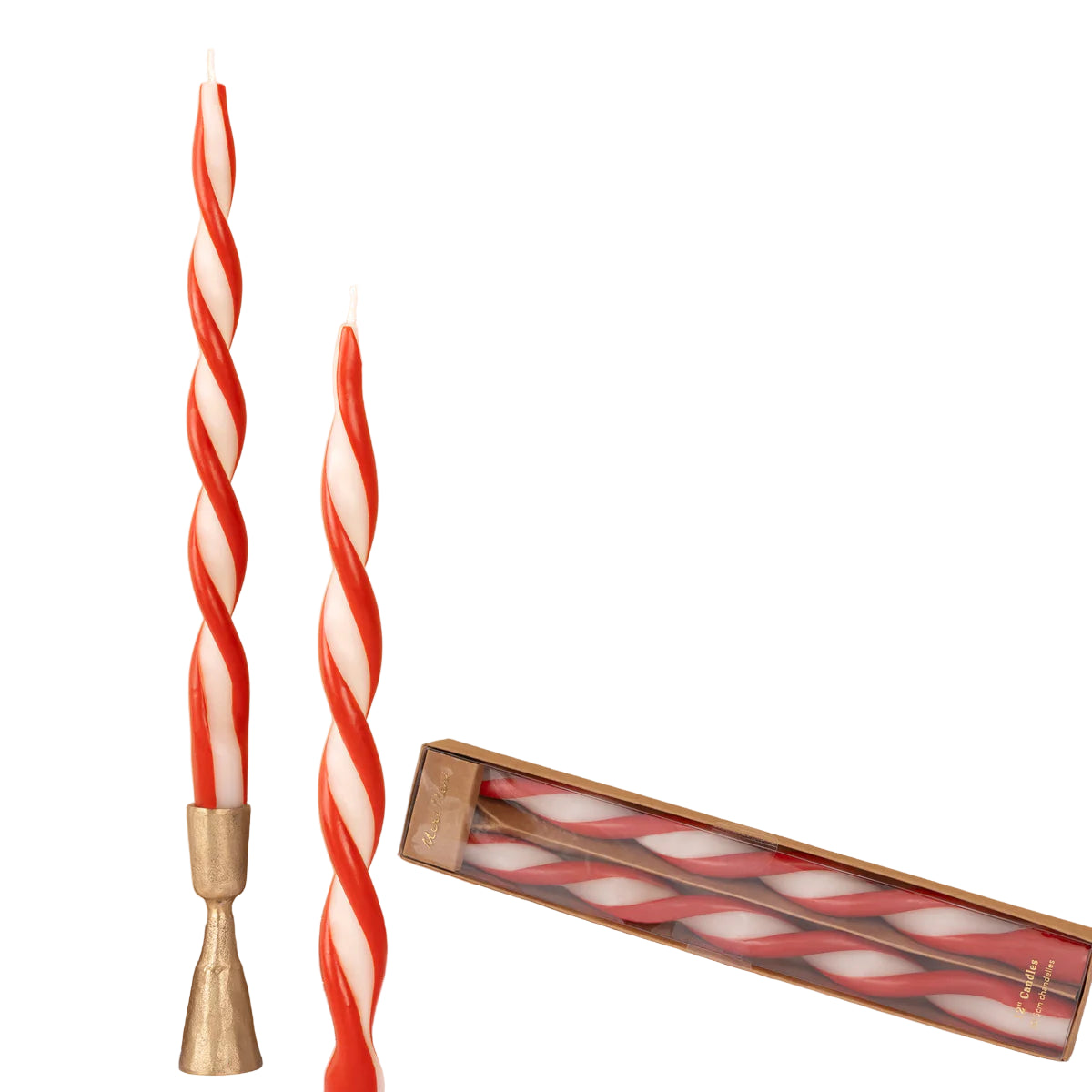 Red Stripe Twist Candles Set of 2