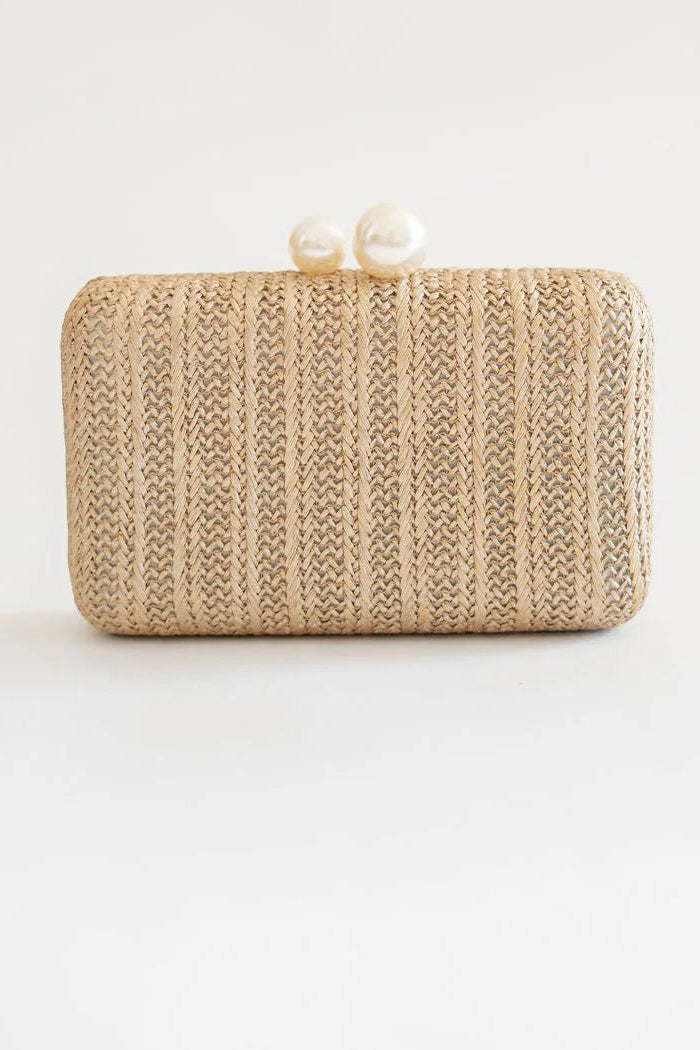 Lisi Lerch Mimi Gold Straw Clutch with Pearl Top