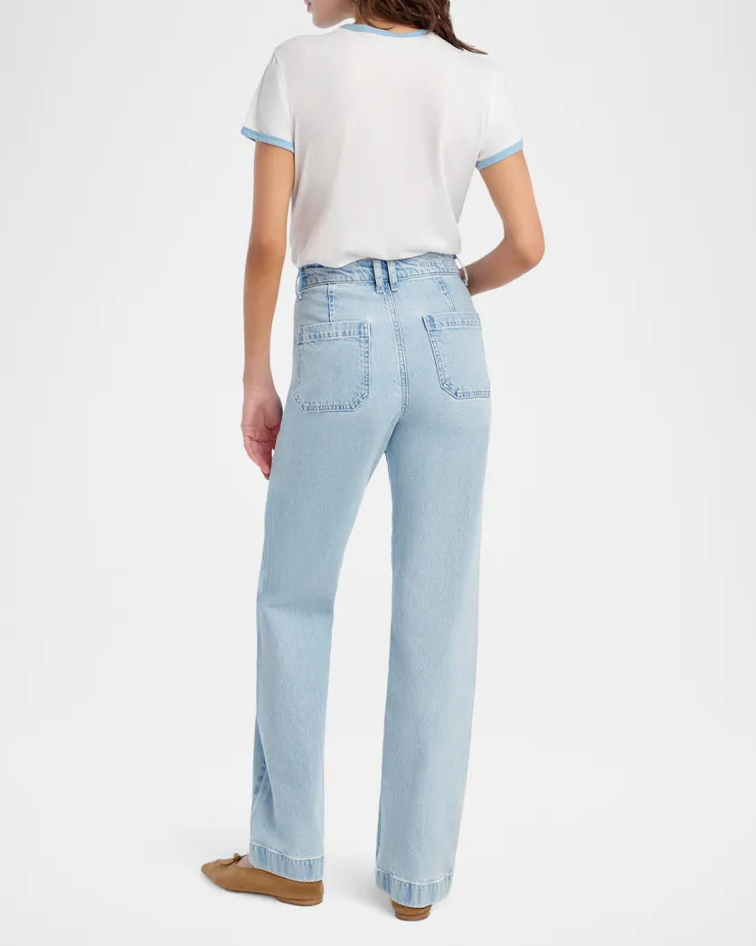 Favorite Daughter Ringer Tee - White with Sea Blue Trim