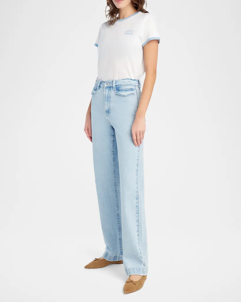 Favorite Daughter Ringer Tee - White with Sea Blue Trim