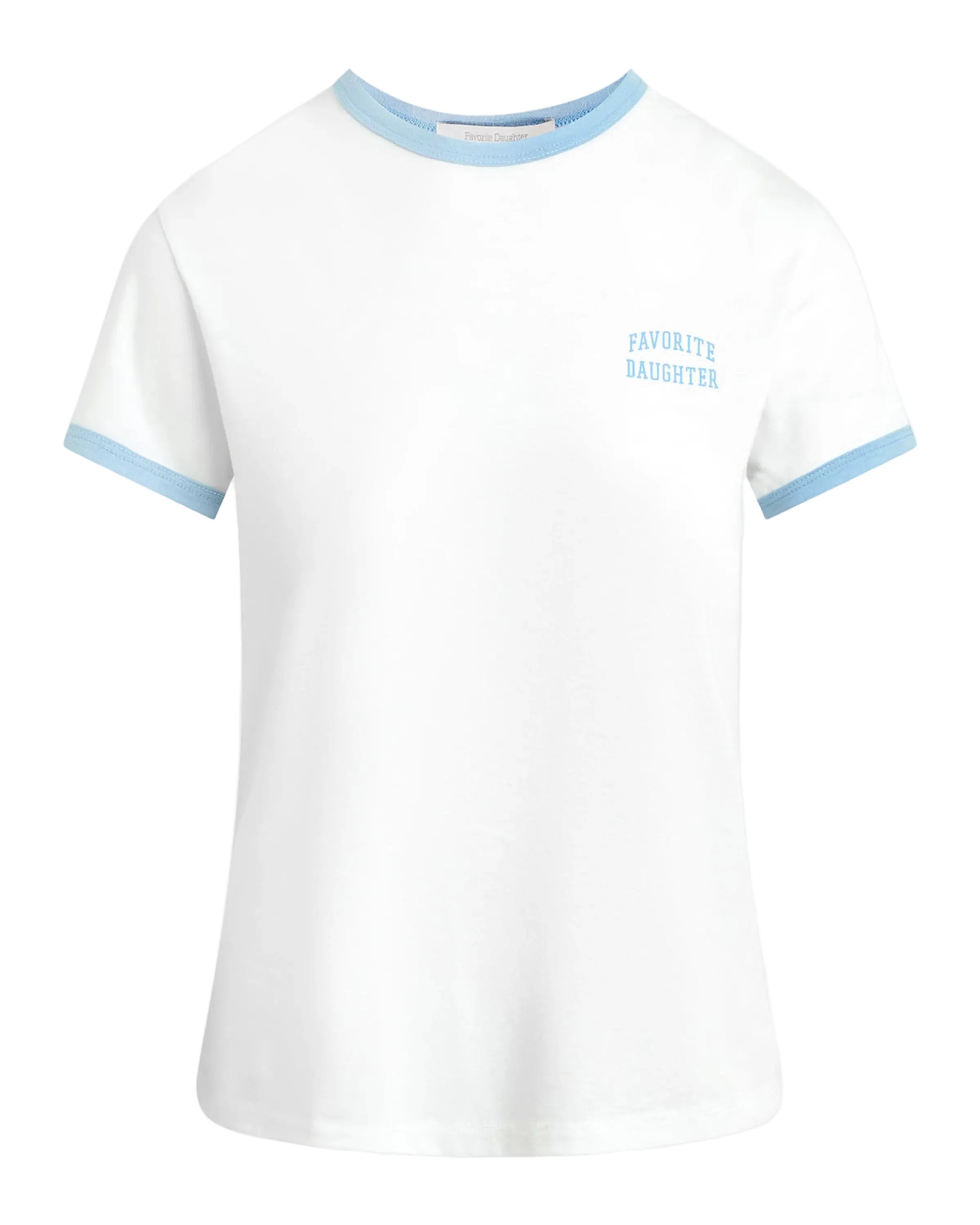 Favorite Daughter Ringer Tee - White with Sea Blue Trim