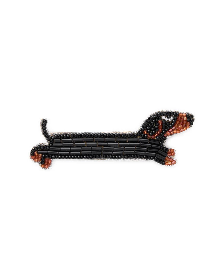 Avery Dachshund Beaded Brooch | Black