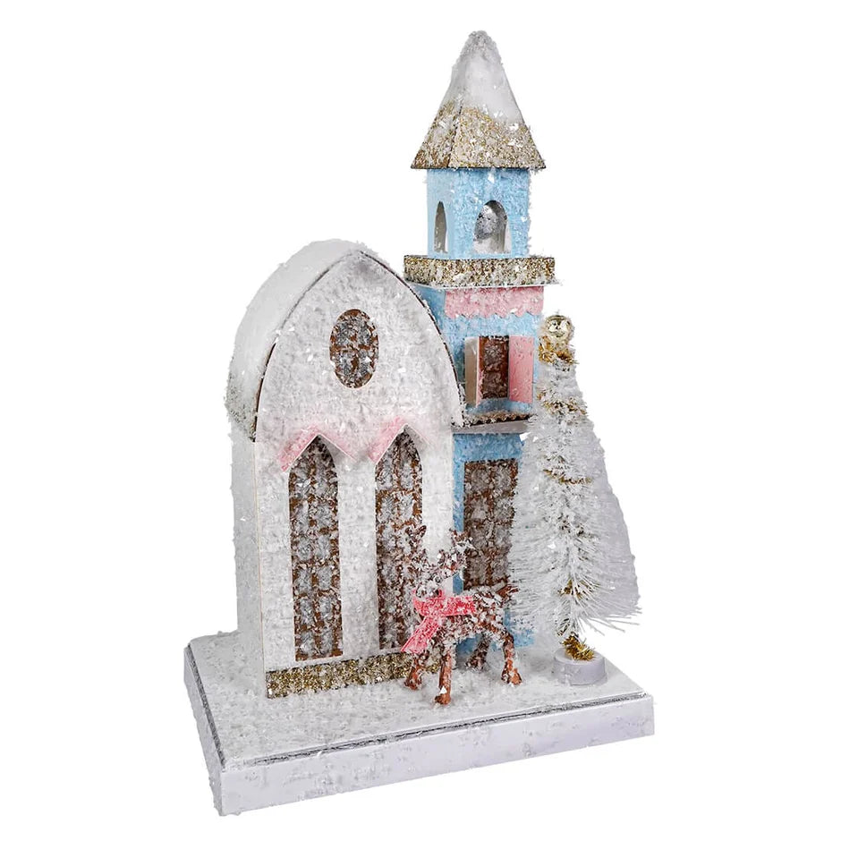 Petite Church With White Tree & Deer