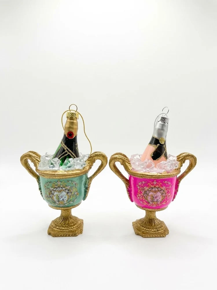 French Wine Bucket Ornament - Pink or Green
