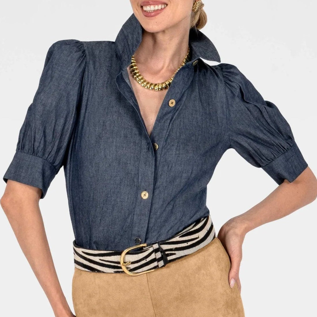 Gretchen Scott Puff Sleeve Top - Chambray