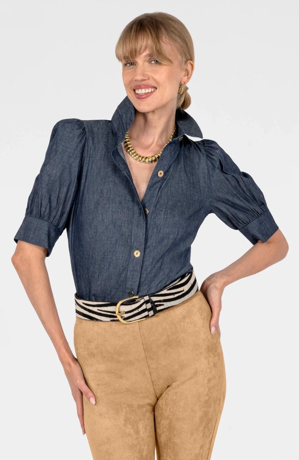 Gretchen Scott Puff Sleeve Top - Chambray