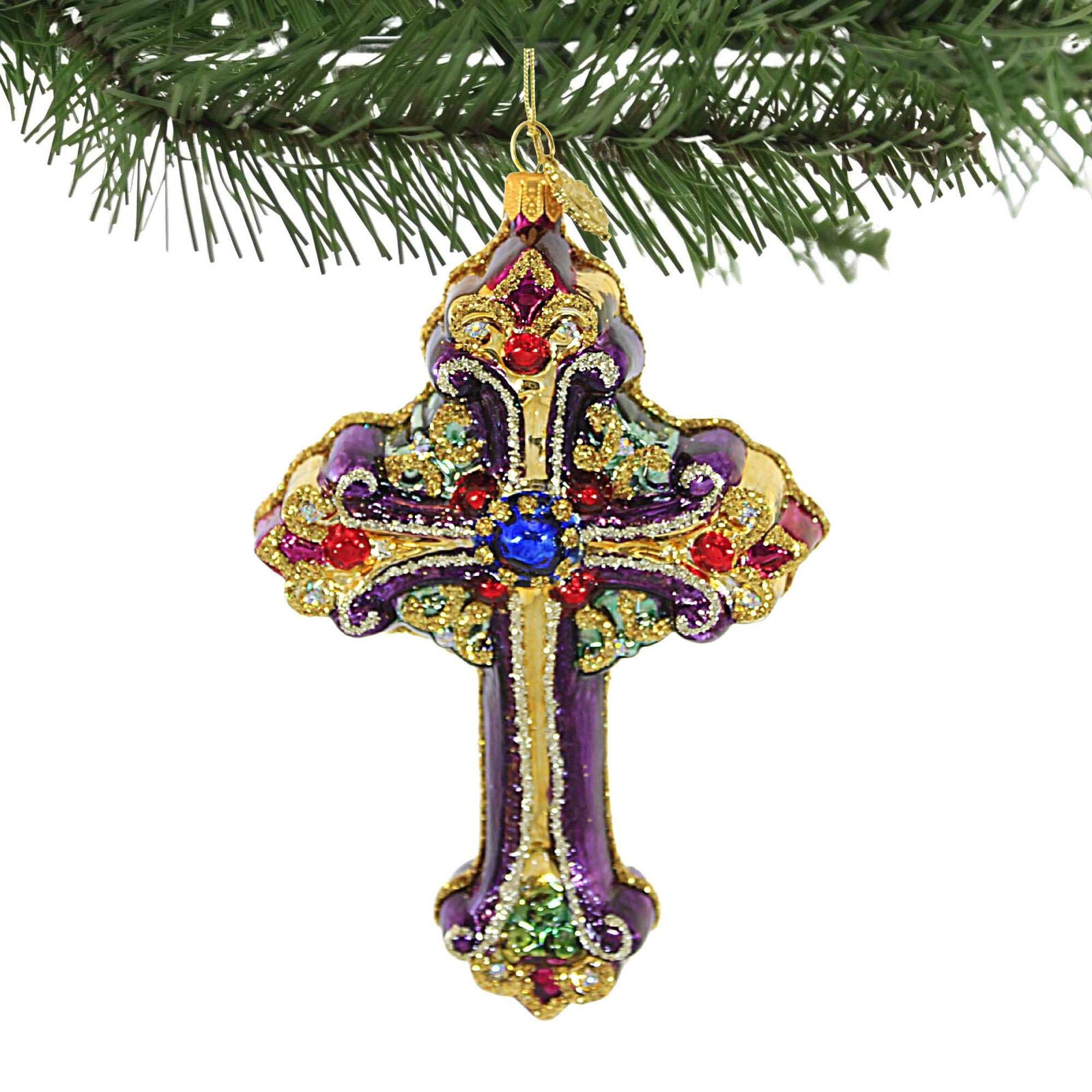 Jeweled Colored Cross Ornament