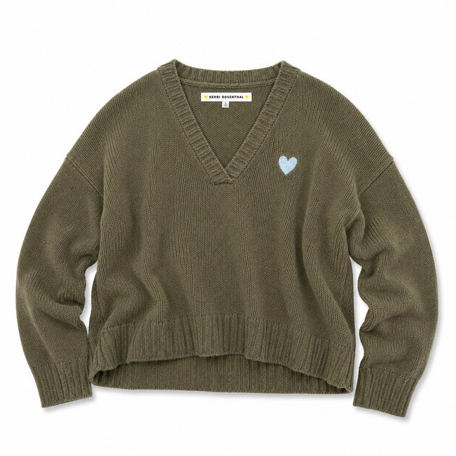 Kerri Rosenthal Saturday V Neck Sweater | Army Green