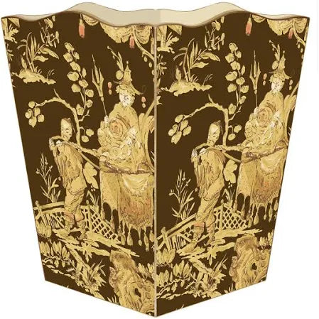 Brown Asian Toile Wastebasket
