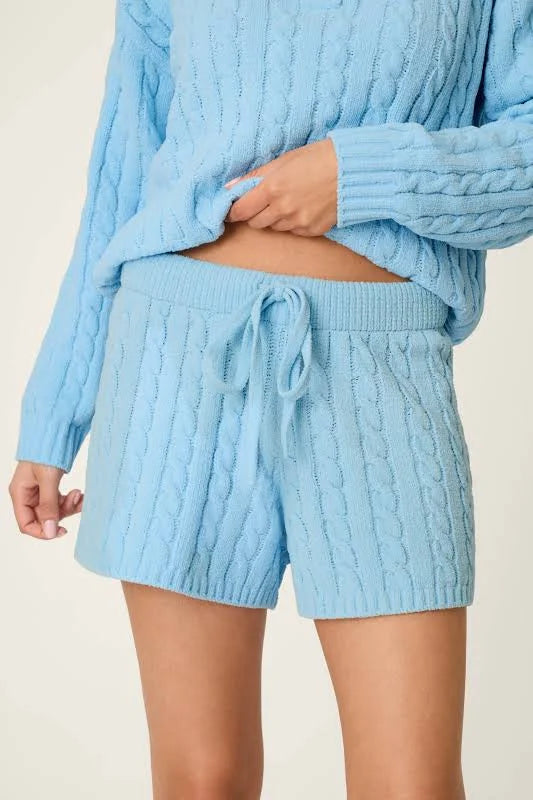 P.J. Salvage Short Cozy Chenille Cable Knit Set | Cloud Blue