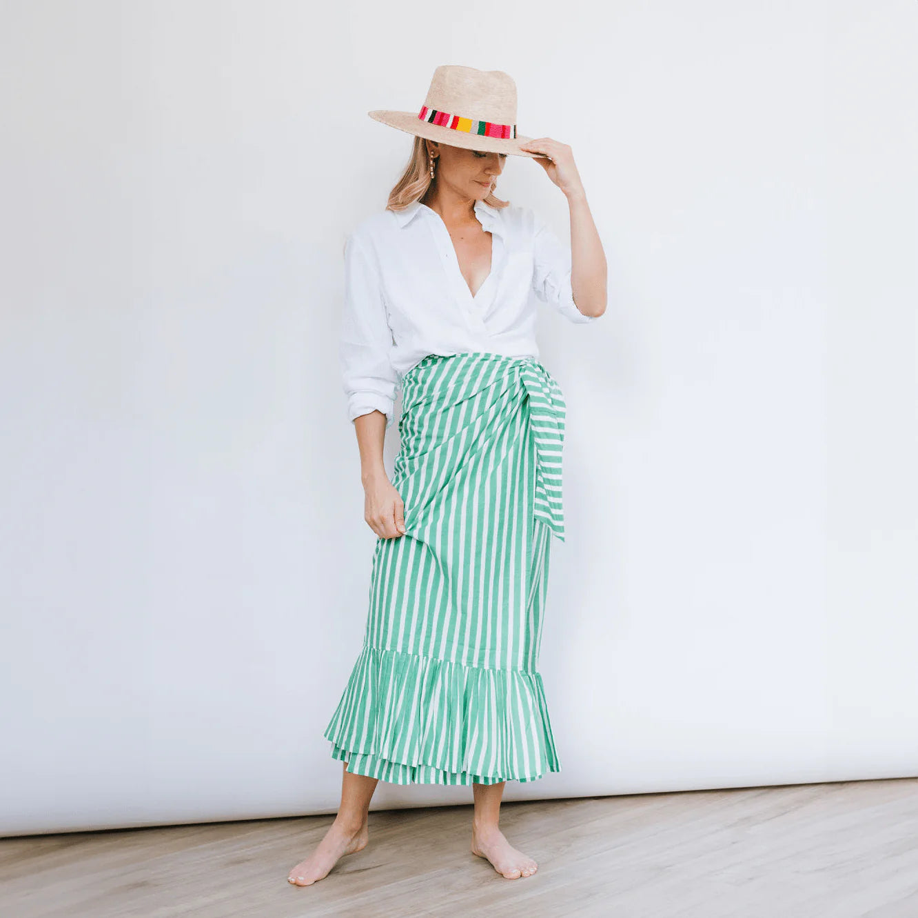Green and White Stripe Vienna Sarong (One Size)