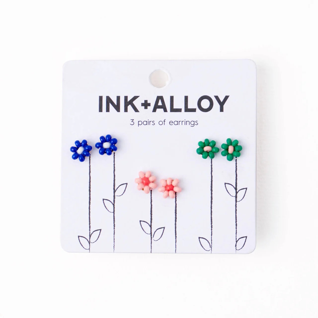 Tina Flower Earrings - Lapis, Pink, and Kelly Green